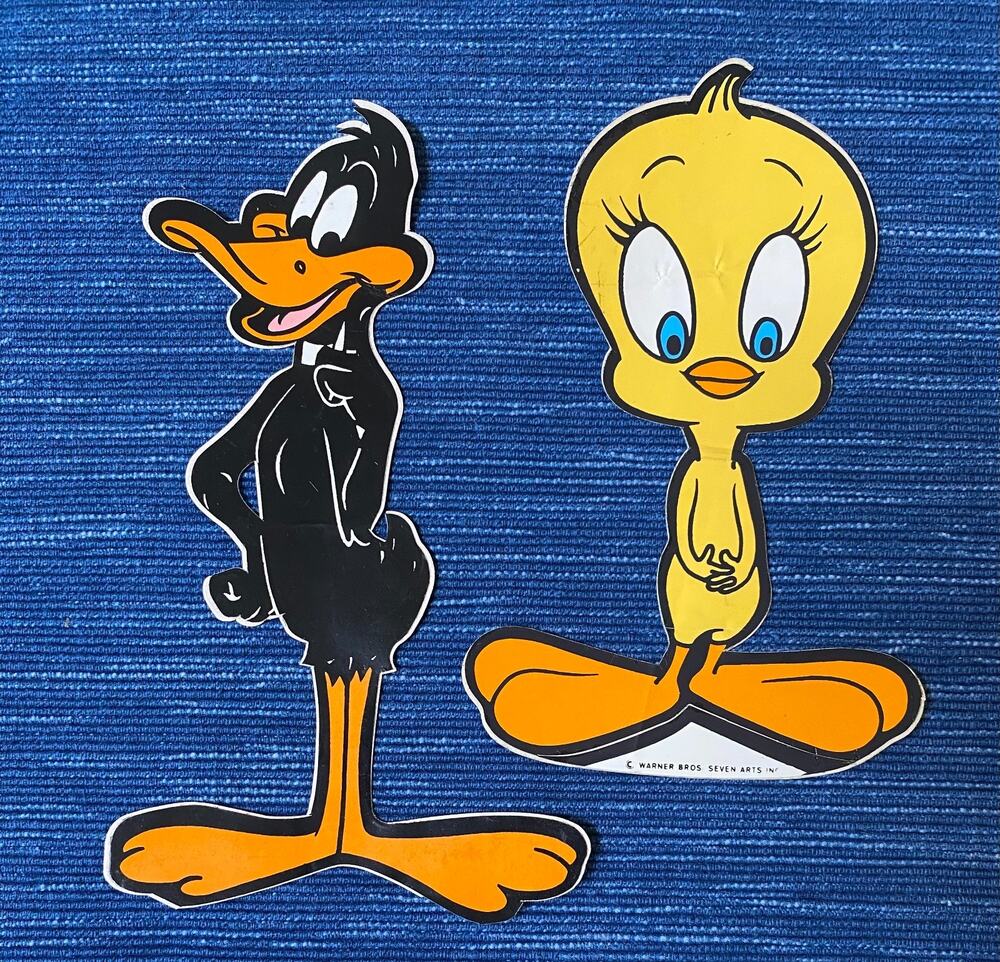 Vintage Looney Tunes Die Cut Decal Sticker Pair Daffy Duck & Tweety Bird